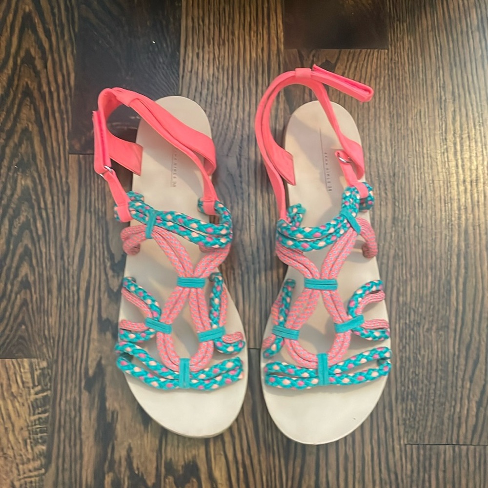 Zara Girls Pink and Turquois Rope Sandals Size 38